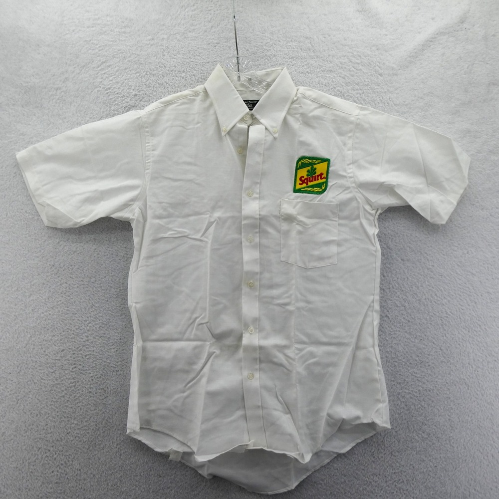 Van Heusen Shirt Womens 15.5 Short Sleeve Squirt Soda Patch White Vintage 80s
